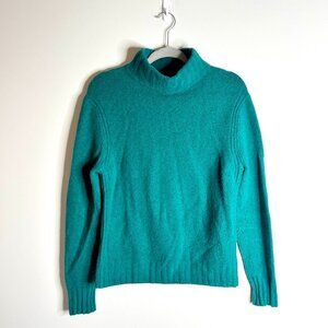 J. Crew Dark Teal Merino Wool Alpaca Blend Mock Neck Fuzzy Sweater Preppy Sz M